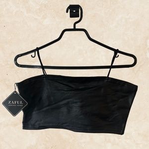 Zaful - Faux Leather Bralette Tank Top